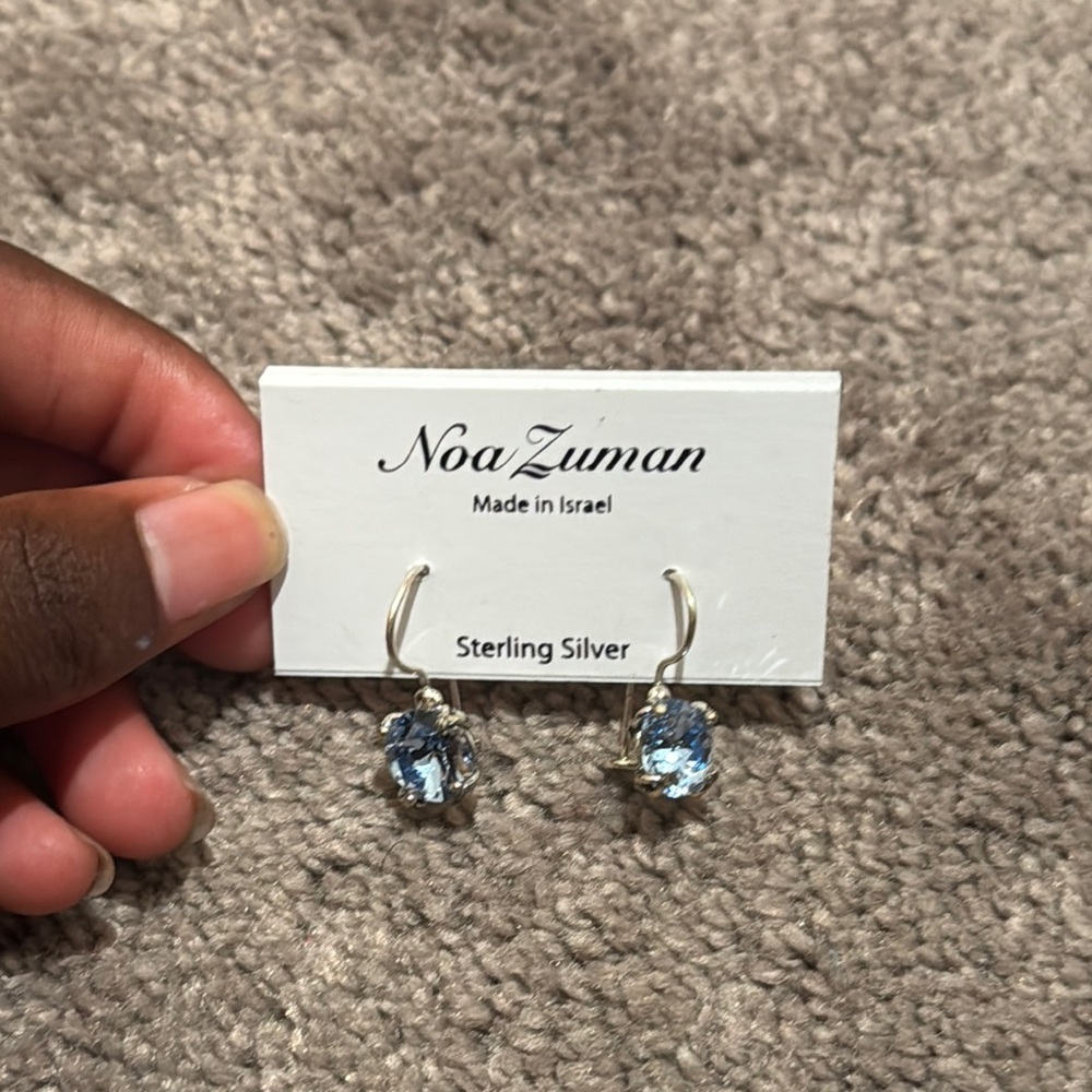 Noa Zuman Sterling Silver Blue Cubic Zirconia Teardrop Dangle Earrings Israel